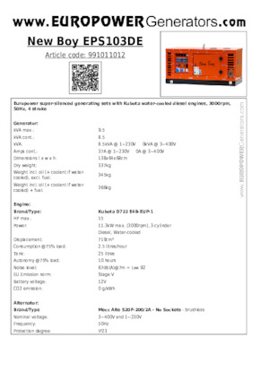 Groupes électrogènes à diesel Europower New Boy EPS103DE (MA)