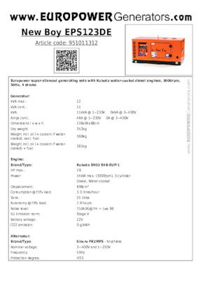 Groupes électrogènes à diesel Europower New Boy EPS123DE (S)