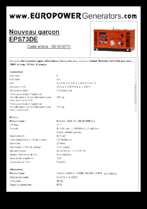 Groupes électrogènes à diesel Europower New Boy EPS73DE (S)