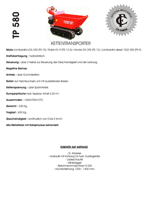 Bennes à chenilles Camisa TP 580