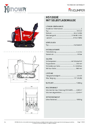 Tombereaux électriques sur chenilles Hinowa HS1203E