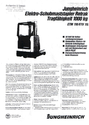 Chariots élévateurs pousseurs électriques Jungheinrich ETM/ETV 110