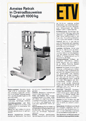 Chariots élévateurs pousseurs électriques Jungheinrich Retrak ETM/ETV 10