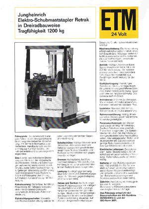 Chariots élévateurs pousseurs électriques Jungheinrich Retrak ETM/ETV 12