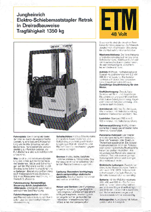 Chariots élévateurs pousseurs électriques Jungheinrich Retrak ETM/ETV 13,5