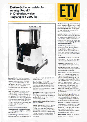 Chariots élévateurs pousseurs électriques Jungheinrich Retrak ETM/ETV 25