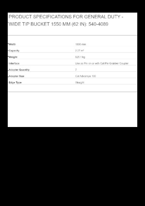 Godets d'excavatrices Caterpillar 1550 MM