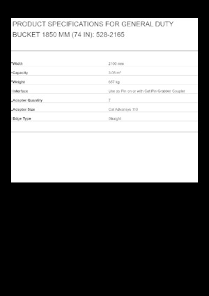 Godets d'excavatrices Caterpillar 1850 MM