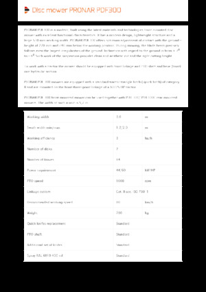 Faucheuses  frontales, disques sans conditionneurs Pronar PDF 300