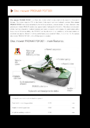 Faucheuses  frontales, disques sans conditionneurs Pronar PDF 301