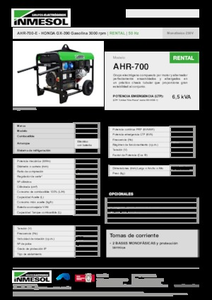 Groupes électrogènes à essence INMESOL AHR-700-E
