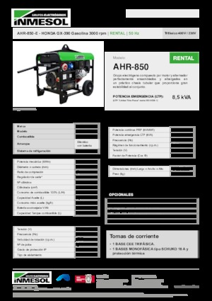 Groupes électrogènes à essence INMESOL AHR-850-E