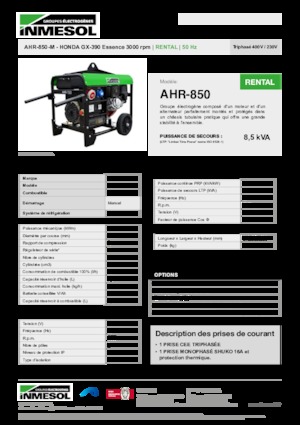 Groupes électrogènes à essence INMESOL AHR-850-M