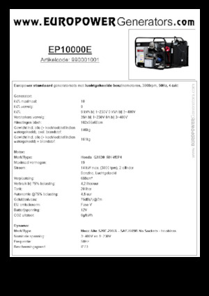 Groupes électrogènes à essence Europower EP10000E (MA)