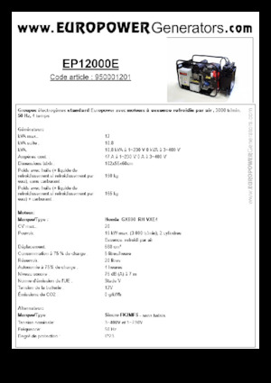 Groupes électrogènes à essence Europower EP12000E (S)