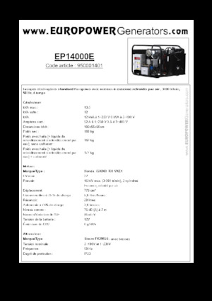 Groupes électrogènes à essence Europower EP14000E (S)