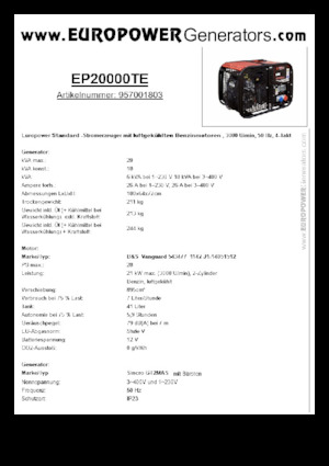 Groupes électrogènes à essence Europower EP20000TE (S)