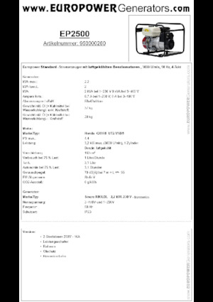 Groupes électrogènes à essence Europower EP2500 (S)