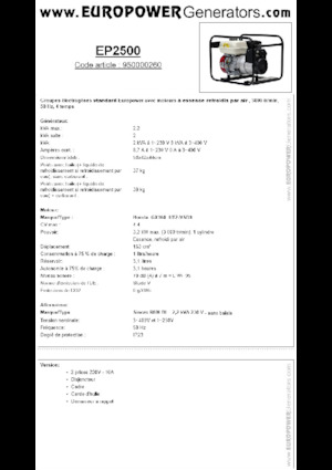Groupes électrogènes à essence Europower EP2500 (S)