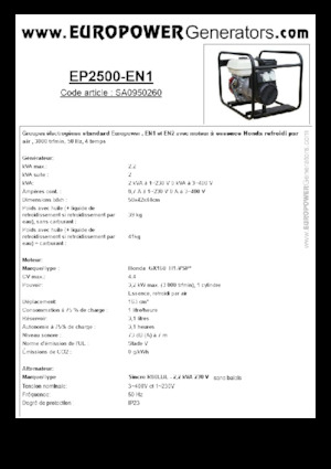 Groupes électrogènes à essence Europower EP2500-EN1 (S)