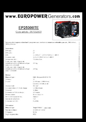 Groupes électrogènes à essence Europower EP25000TE (S)