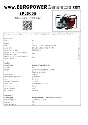 Groupes électrogènes à essence Europower EP2500E (S)