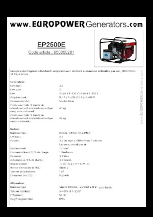 Groupes électrogènes à essence Europower EP2500E (S)