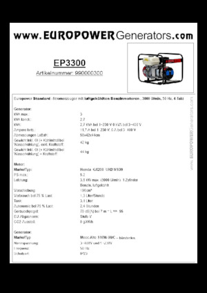 Groupes électrogènes à essence Europower EP3300 (MA)