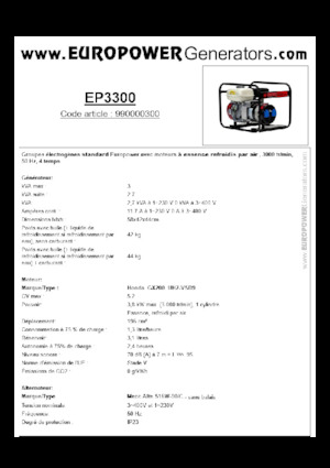 Groupes électrogènes à essence Europower EP3300 (MA)