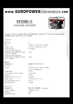 Groupes électrogènes à essence Europower EP3300-11 (MA)