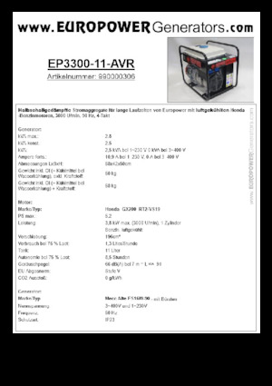 Groupes électrogènes à essence Europower EP3300-11-AVR (MA)