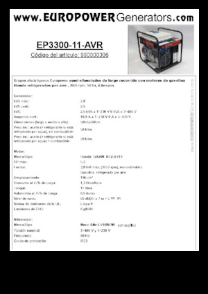 Groupes électrogènes à essence Europower EP3300-11-AVR (MA)