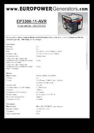 Groupes électrogènes à essence Europower EP3300-11-AVR (MA)