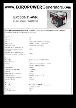 Groupes électrogènes à essence Europower EP3300-11-AVR (MA)