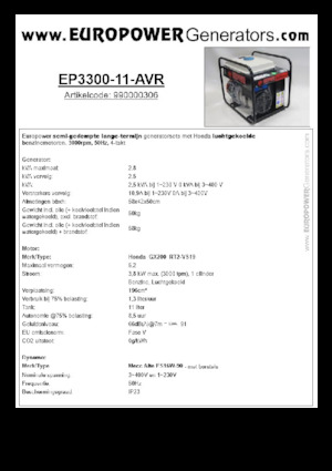Groupes électrogènes à essence Europower EP3300-11-AVR (MA)