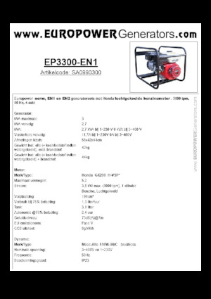 Groupes électrogènes à essence Europower EP3300-EN1 (MA)