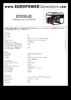 Groupes électrogènes à essence Europower EP4100-25 (S)