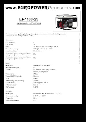 Groupes électrogènes à essence Europower EP4100-25 (S)