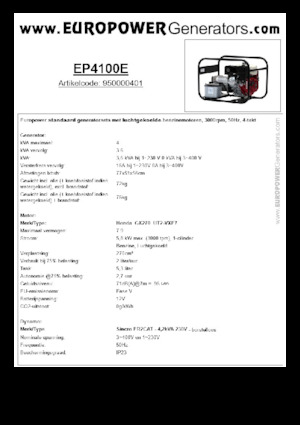 Groupes électrogènes à essence Europower EP4100E (S)