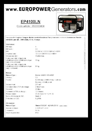 Groupes électrogènes à essence Europower EP4100LN (S)