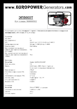 Groupes électrogènes à essence Europower EP5000T (S)