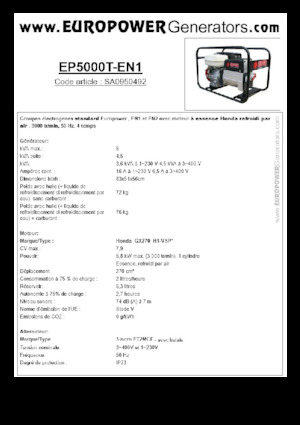 Groupes électrogènes à essence Europower EP5000T-EN1 (S)