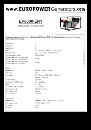 Groupes électrogènes à essence Europower EP6000 EN1 (S)