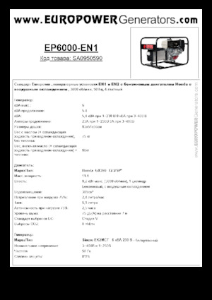 Groupes électrogènes à essence Europower EP6000 EN1 (S)