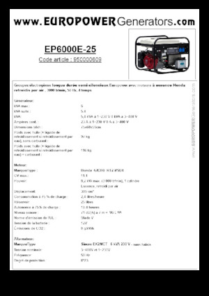 Groupes électrogènes à essence Europower EP6000E-25 (S)