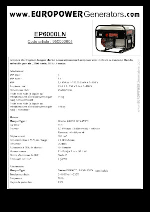 Groupes électrogènes à essence Europower EP6000LN (S)