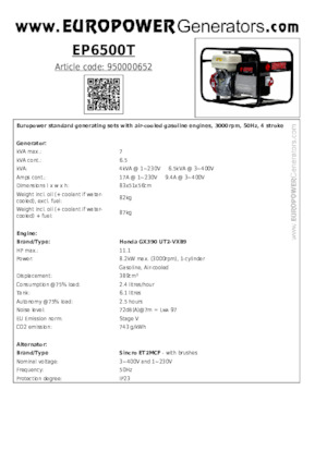 Groupes électrogènes à essence Europower EP6500T (S)