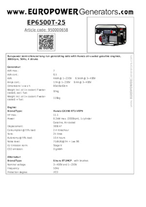 Groupes électrogènes à essence Europower EP6500T-25 (S)
