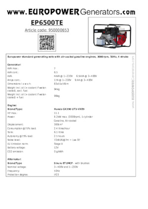 Groupes électrogènes à essence Europower EP6500TE (S)