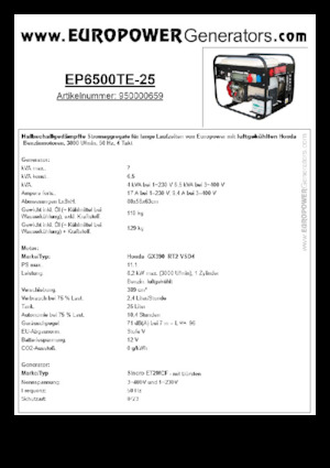 Groupes électrogènes à essence Europower EP6500TE-25 (S)
